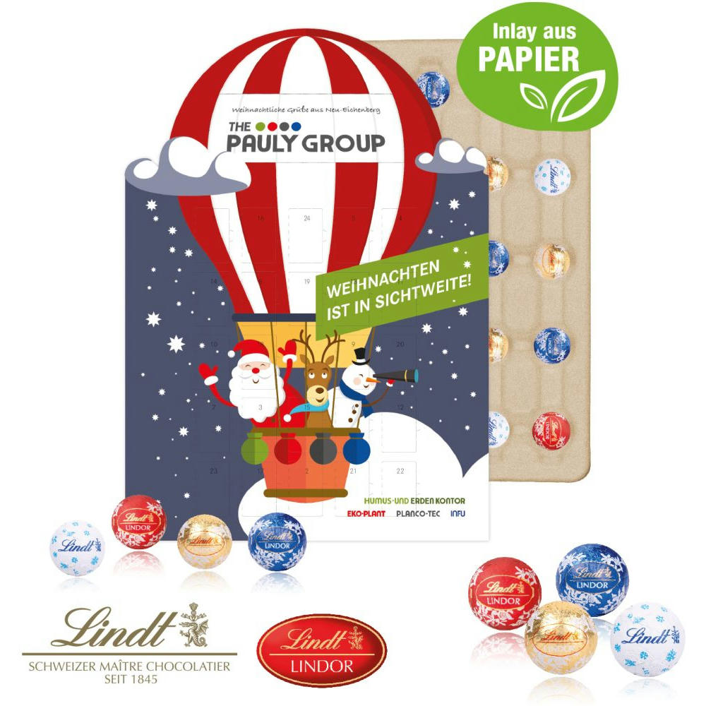 Adventskalender "individuelle Kalenderform" mit Lindt Schokolade, Inlay aus Papier