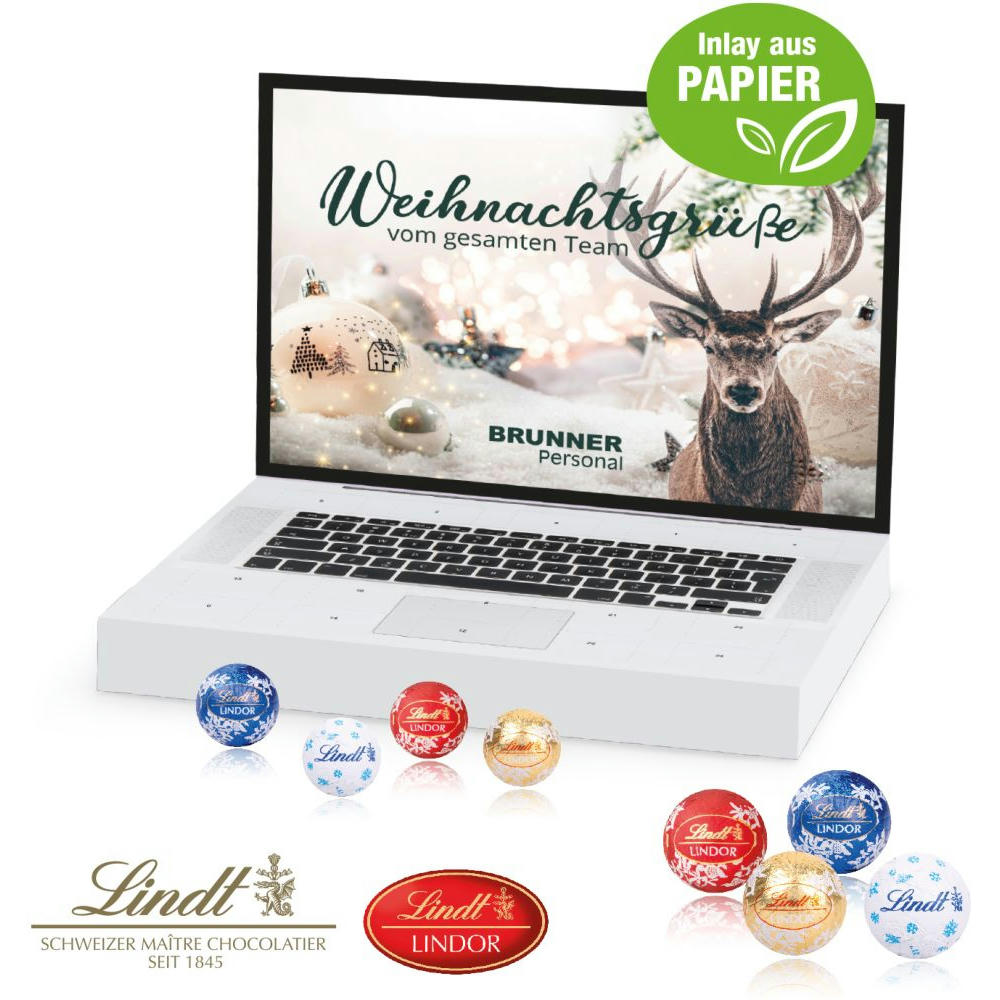 Adventskalender "Laptop" mit Lindt Minis, Inlay aus Papier