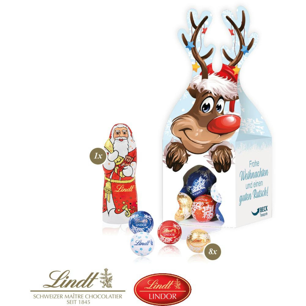 3D Präsent "Rentier" mit Lindt Minis und Nikolaus