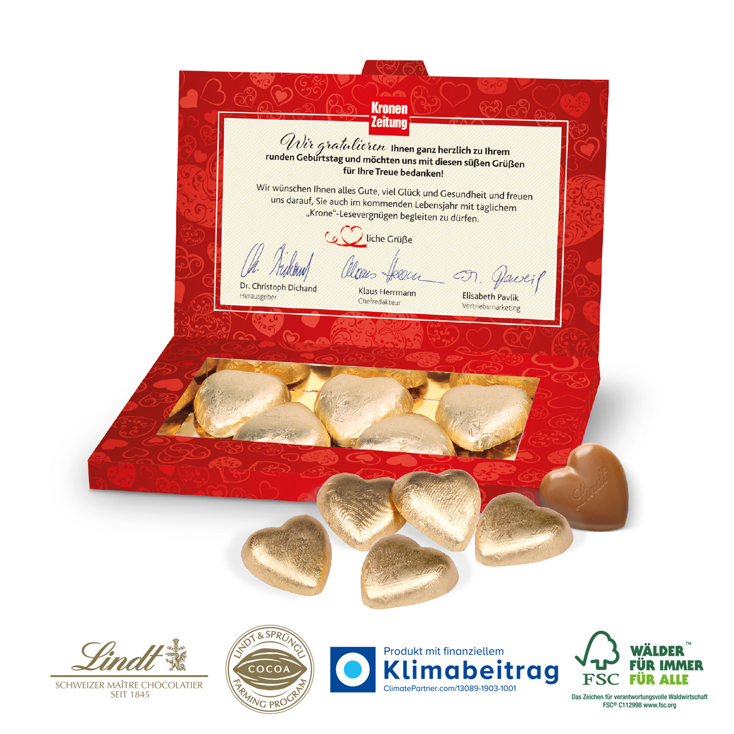 LINDT Schokoherzen in Präsentbox "Business"