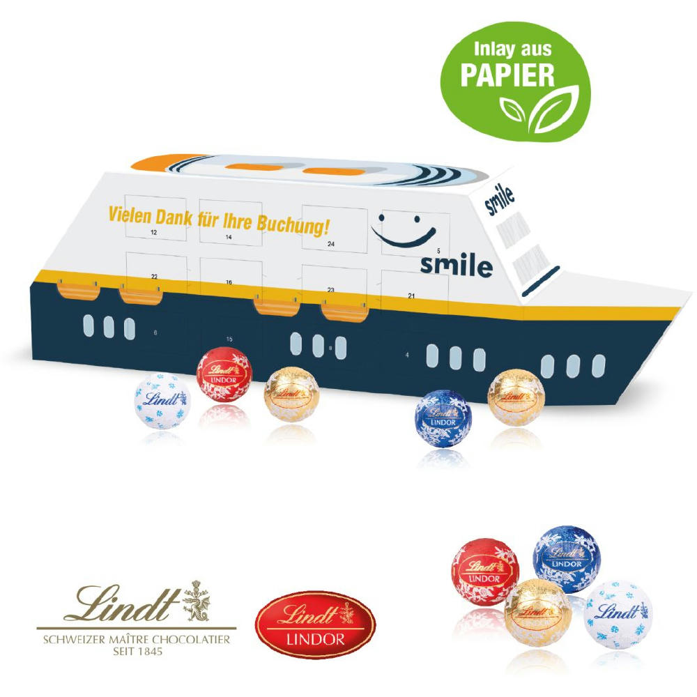 3D Adventskalender "Schiff" mit Lindt Schokolade mit Papier-Inlay