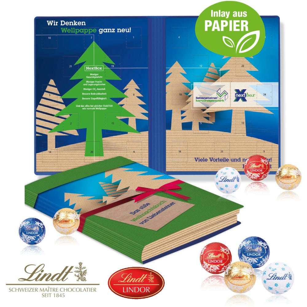 Adventskalender Weihnachtsbuch mit Lindt Minis, Inlay aus Papier