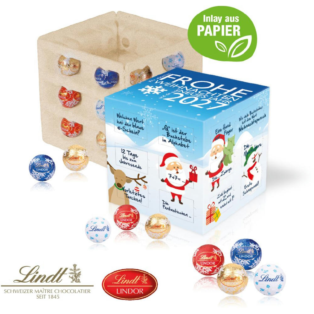 Adventskalender "Cube" mit Lindt Schokolade mit Papier-Inlay