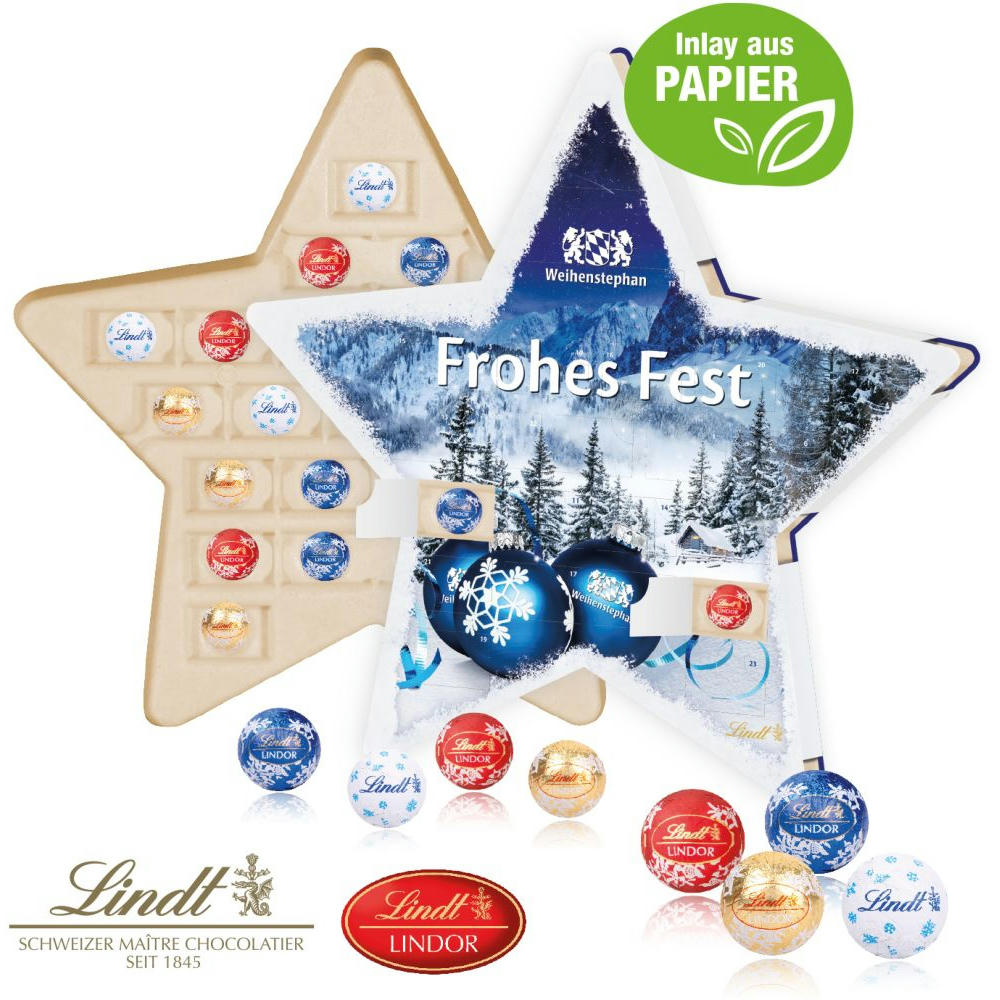 Adventskalender "Stern" mit Lindt Schokolade, Inlay aus Papier
